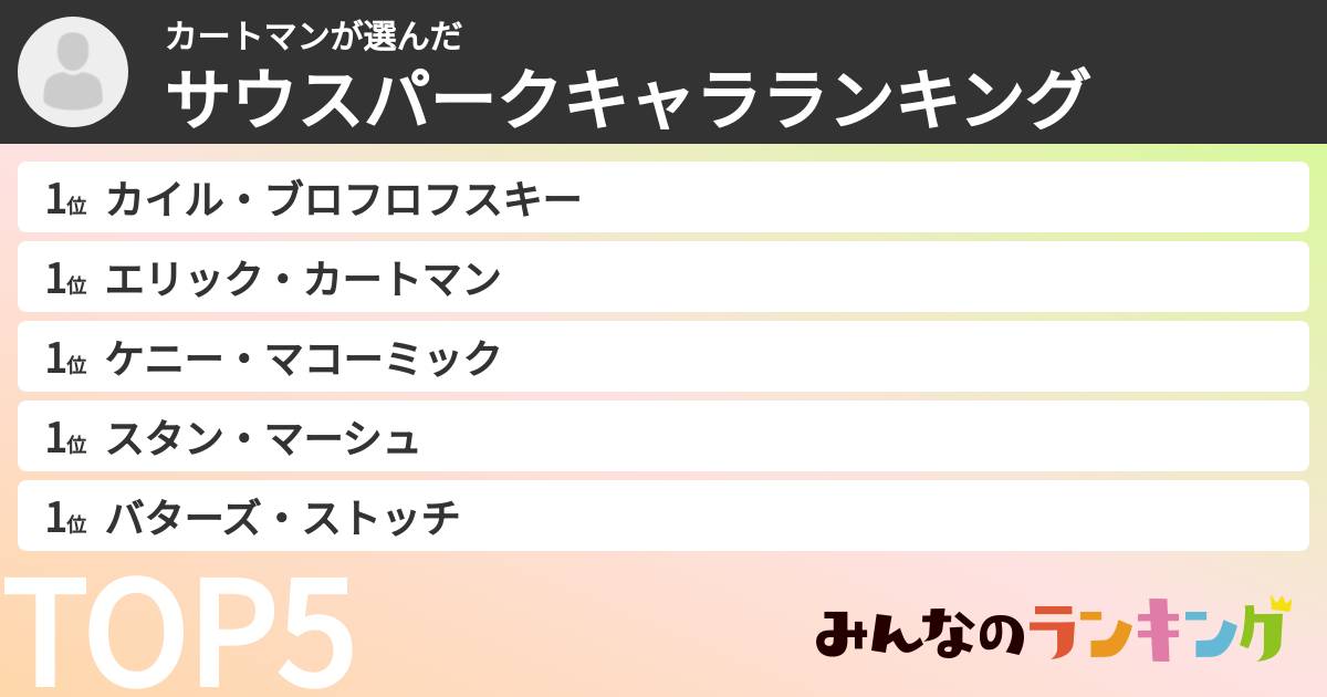 カートマンさんの「サウスパークキャラランキング」