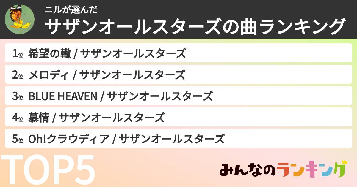 ニルさんの「サザンオールスターズの曲ランキング」