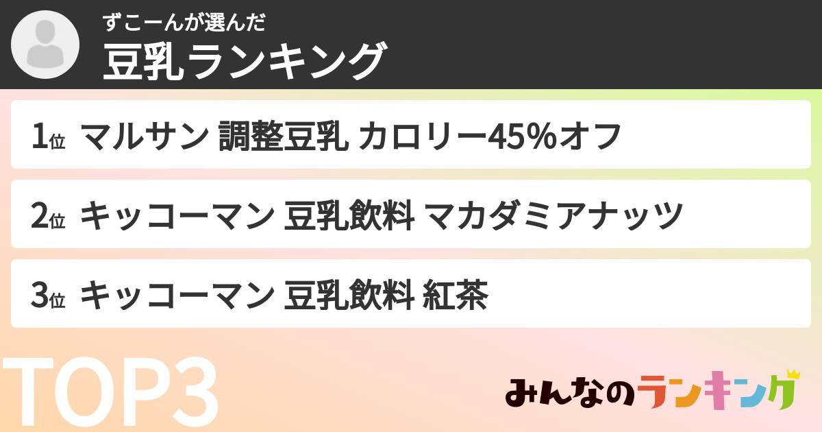 ずこーんさんの「豆乳飲料ランキング」
