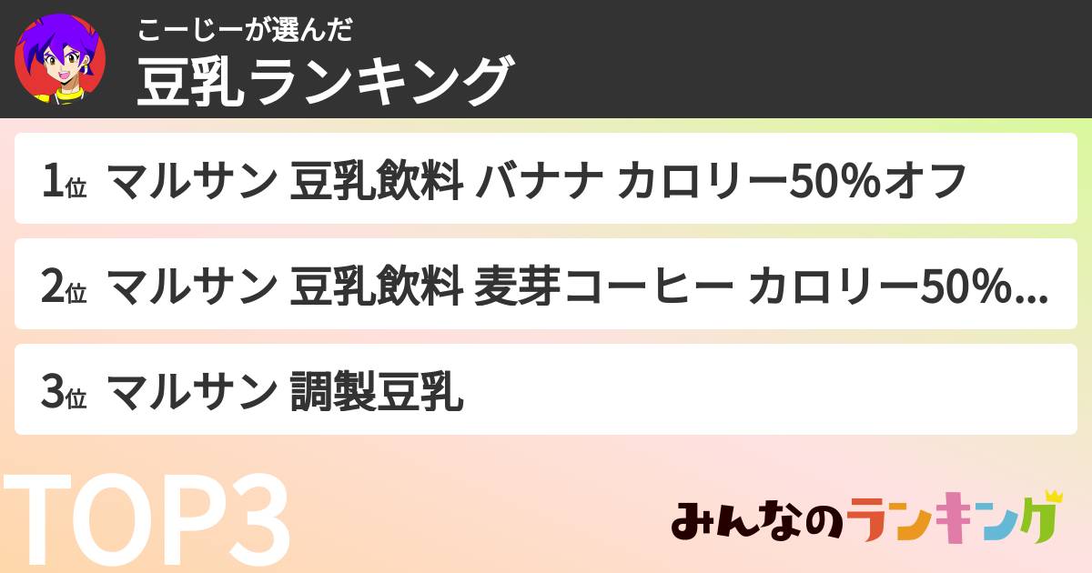 こーじーさんの「豆乳飲料ランキング」