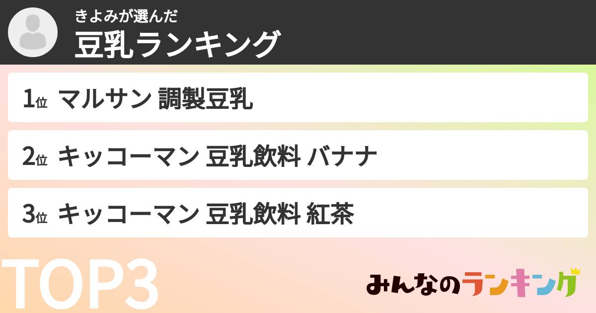 きよみさんの「豆乳飲料ランキング」