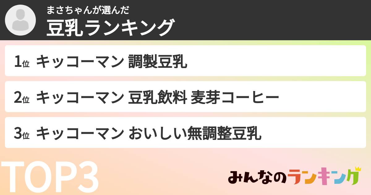まさちゃんさんの「豆乳飲料ランキング」