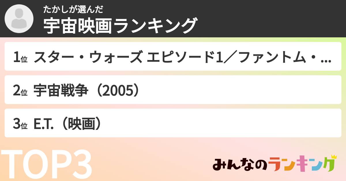 たかしさんの「宇宙映画ランキング」