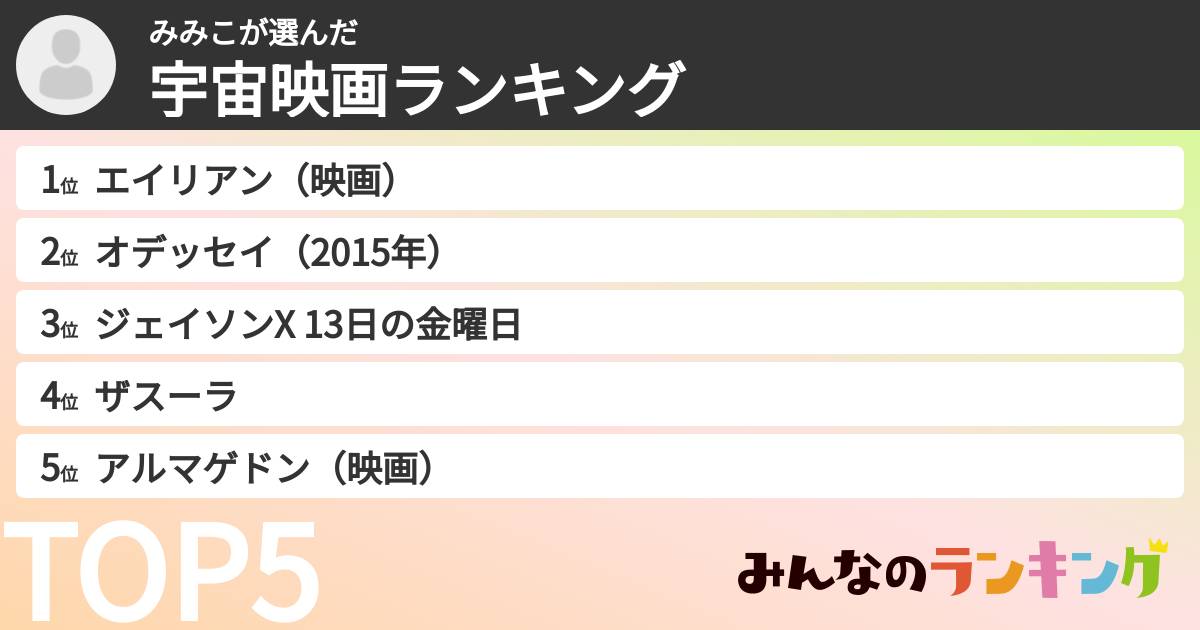 みみこさんの「宇宙映画ランキング」