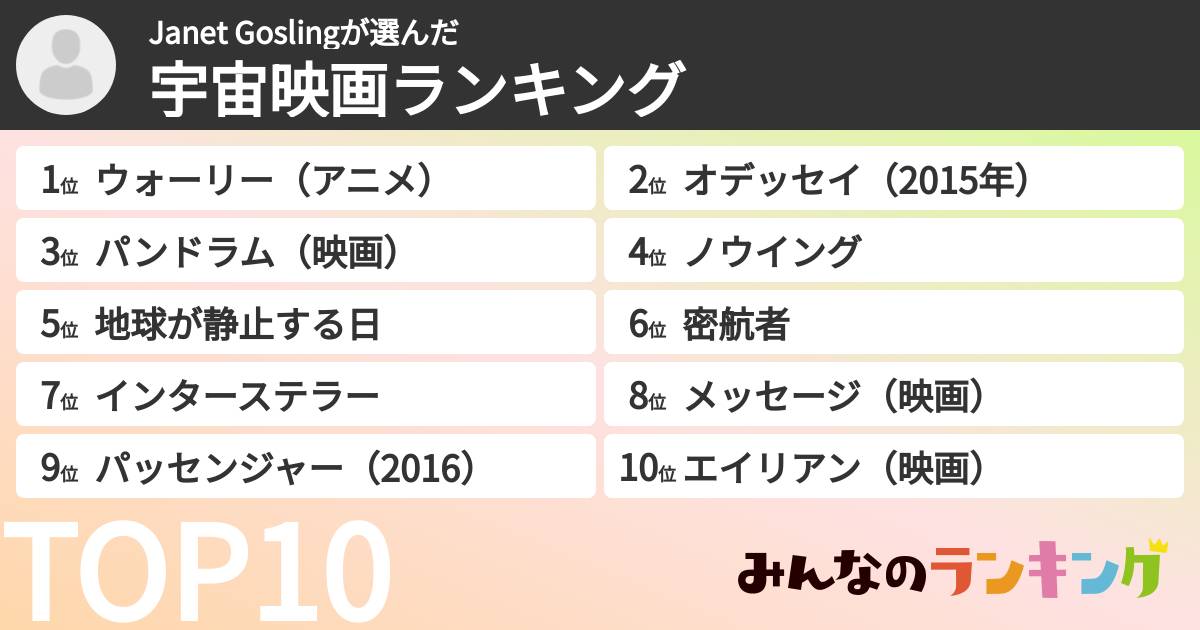 Janet Goslingさんの「宇宙映画ランキング」