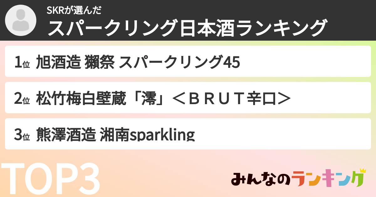 SKRさんの「スパークリング日本酒ランキング」