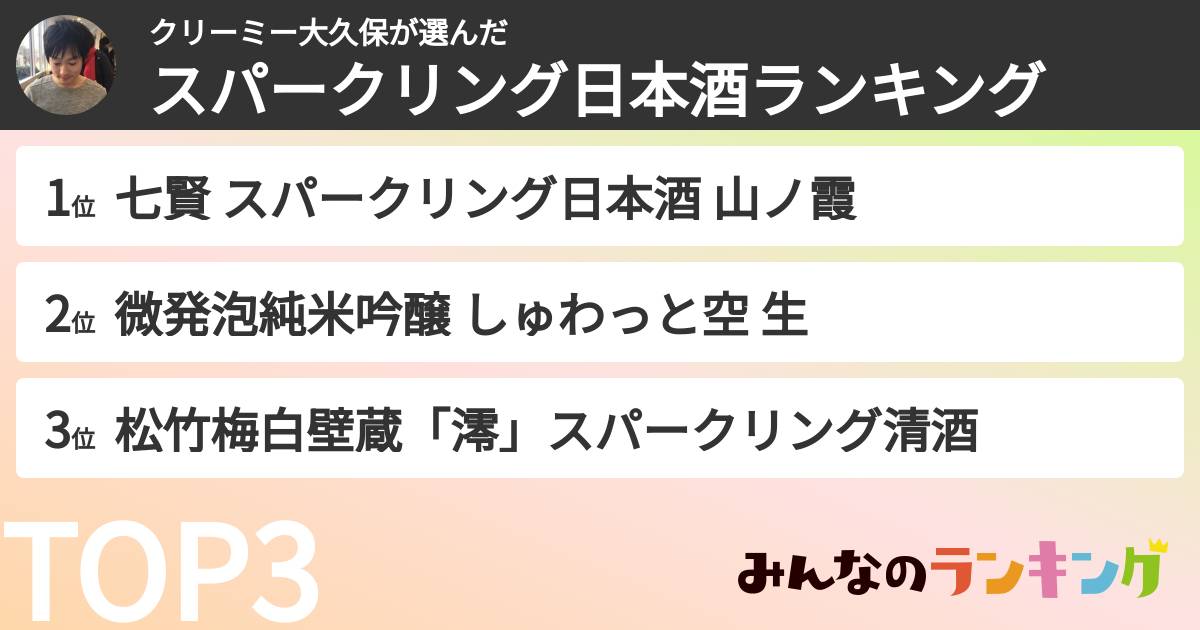 クリーミー大久保さんの「スパークリング日本酒ランキング」