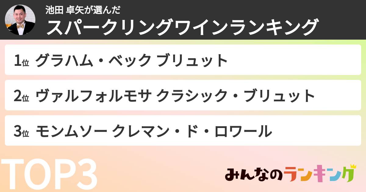 池田 卓矢さんの「スパークリングワインランキング」