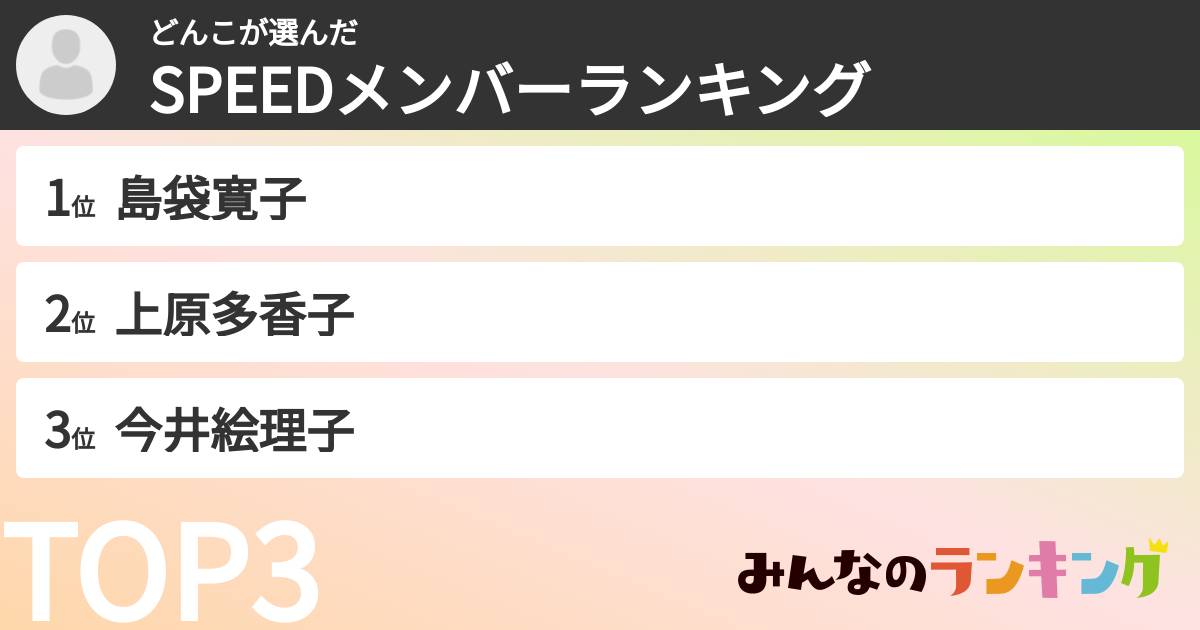 どんこさんの「SPEEDメンバーランキング」