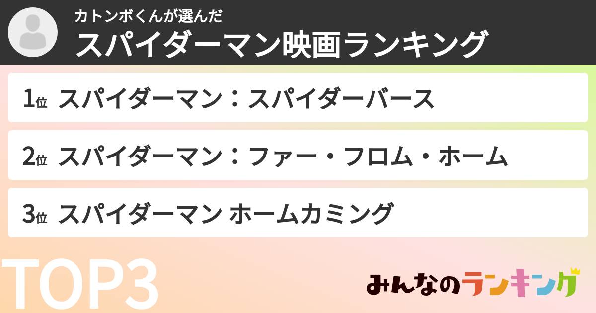 カトンボくんさんの「スパイダーマン映画ランキング」