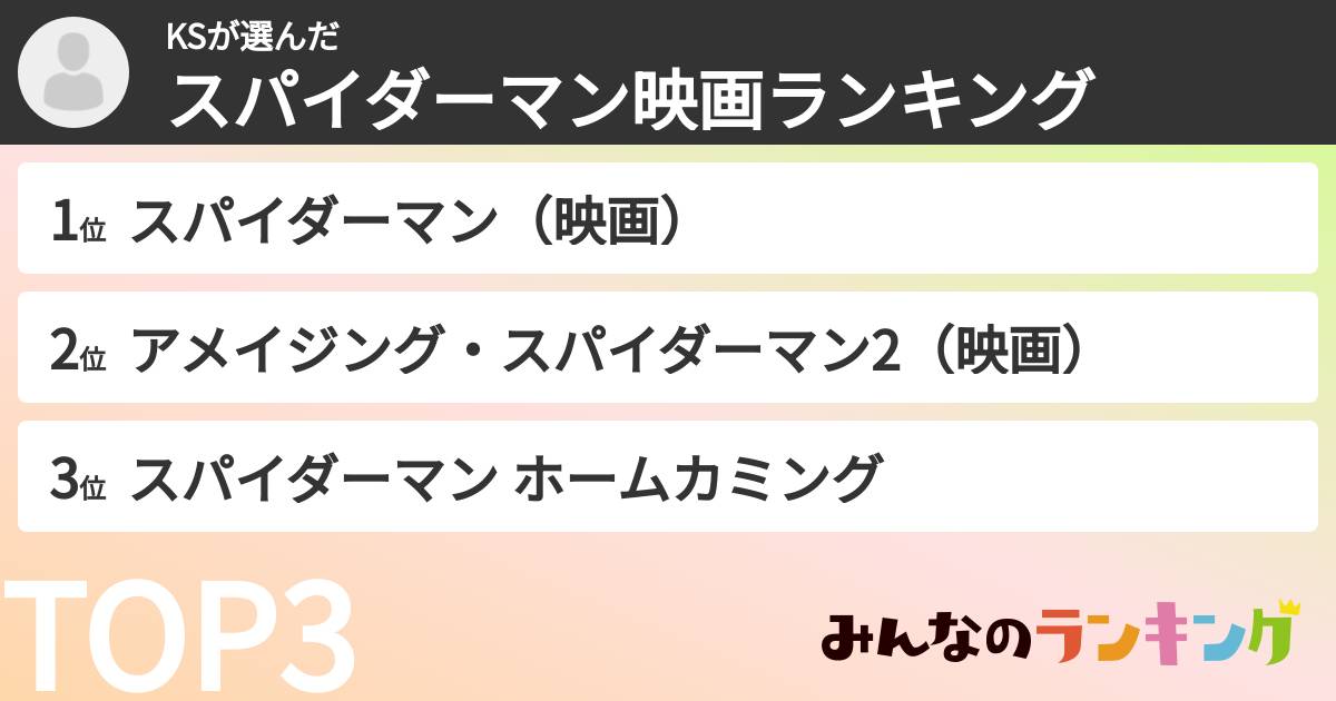 KSさんの「スパイダーマン映画ランキング」
