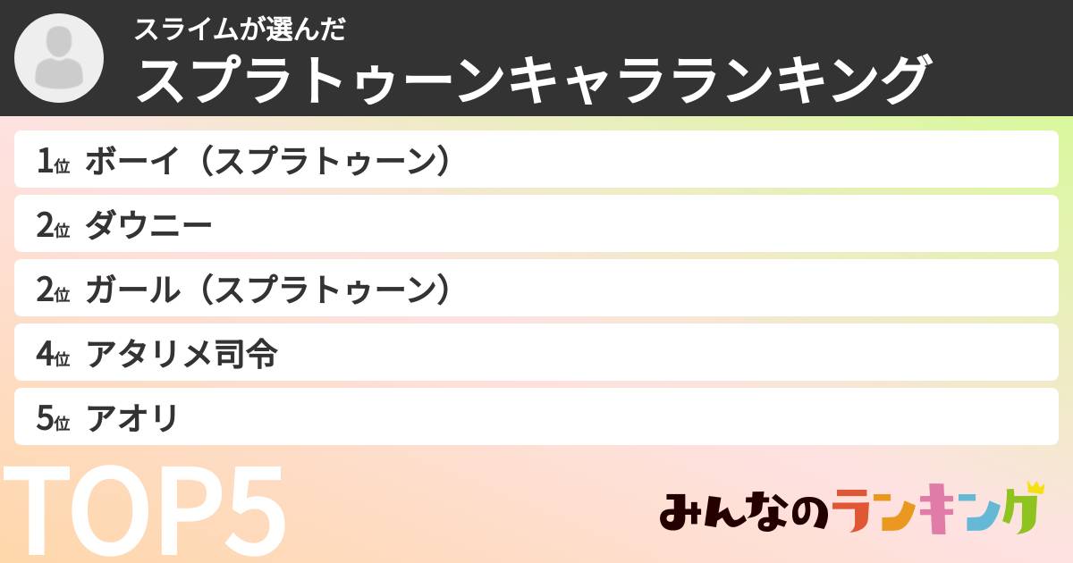 スライムさんの「スプラトゥーンキャラランキング」