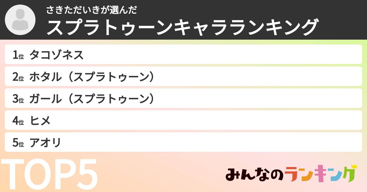 さきただいきさんの「スプラトゥーンキャラランキング」