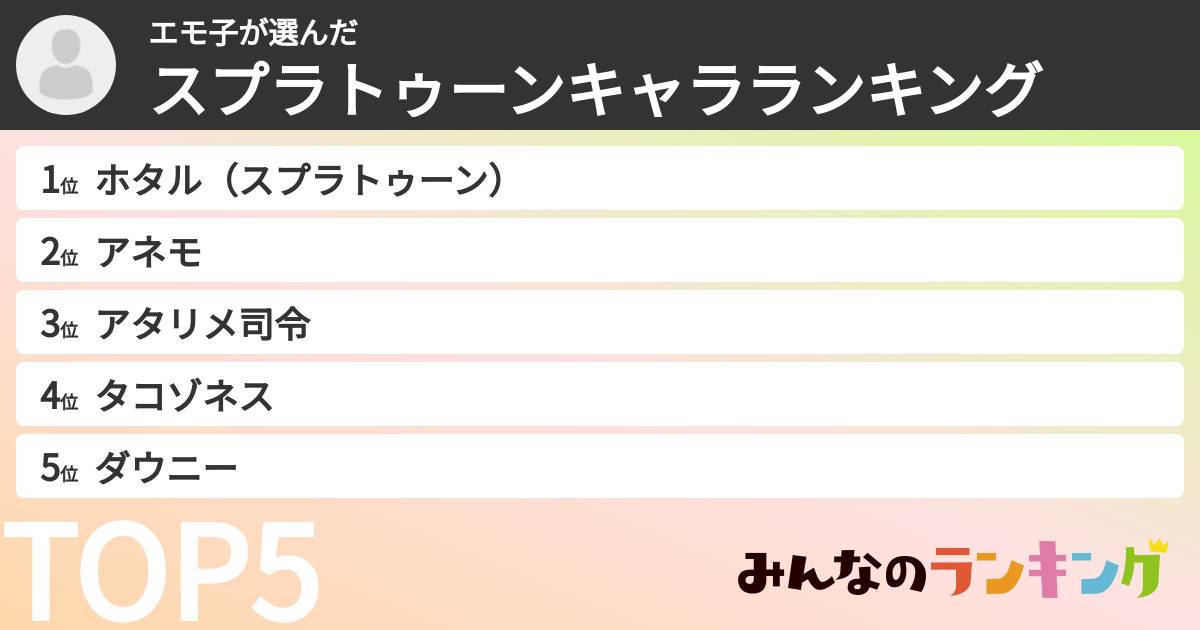 エモ子さんの「スプラトゥーンキャラランキング」