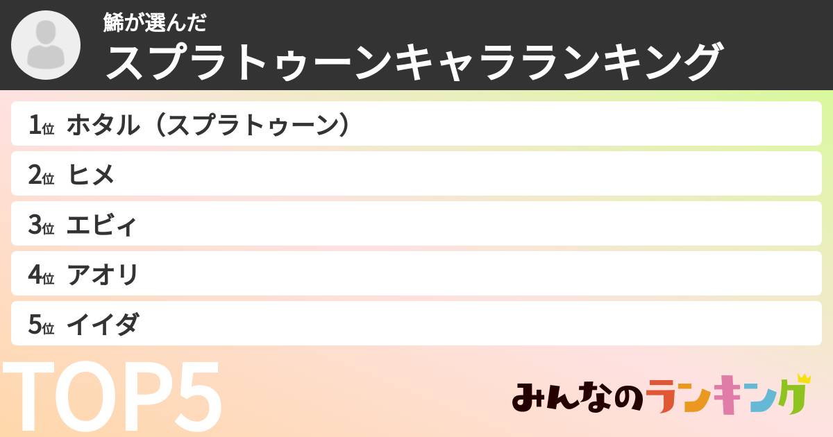 鯑さんの「スプラトゥーンキャラランキング」