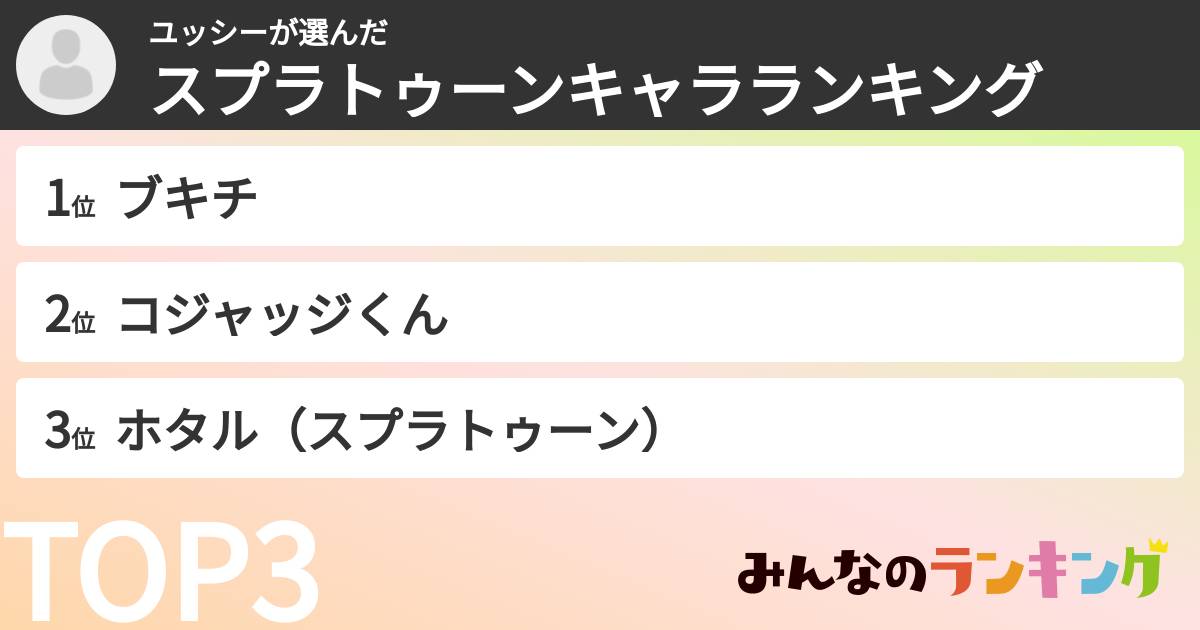 ユッシーさんの「スプラトゥーンキャラランキング」