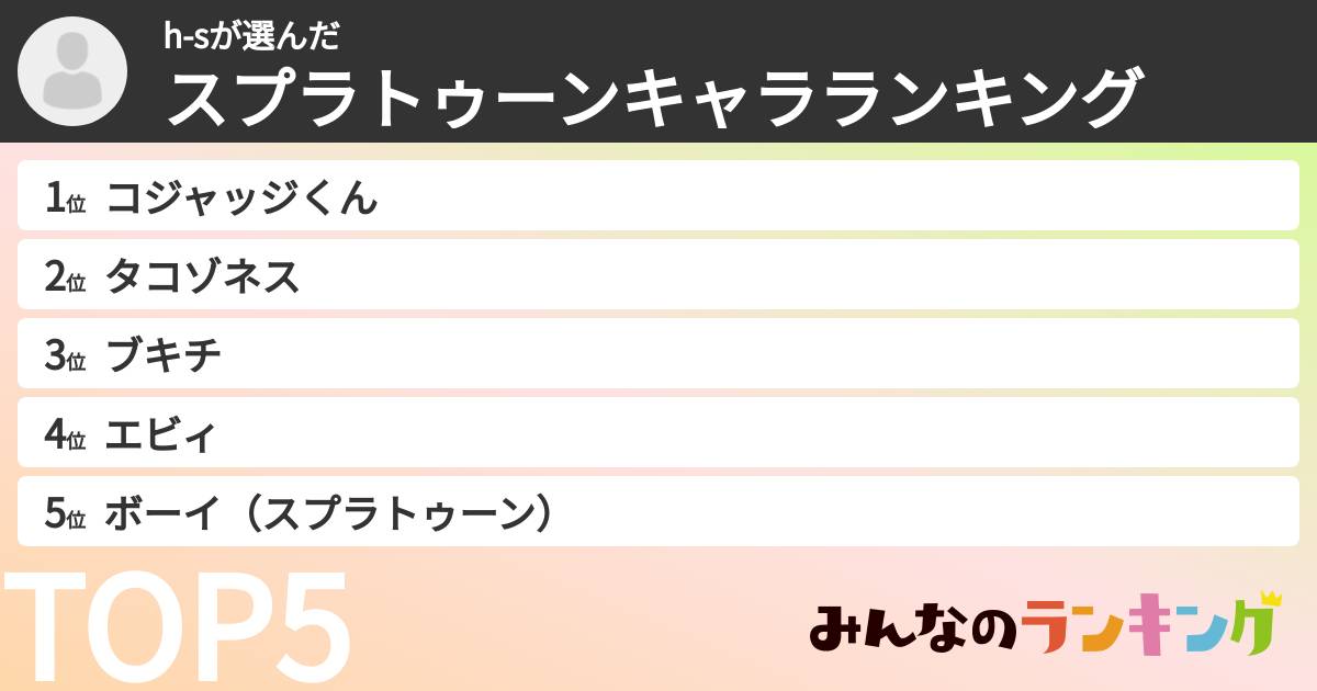 h-sさんの「スプラトゥーンキャラランキング」