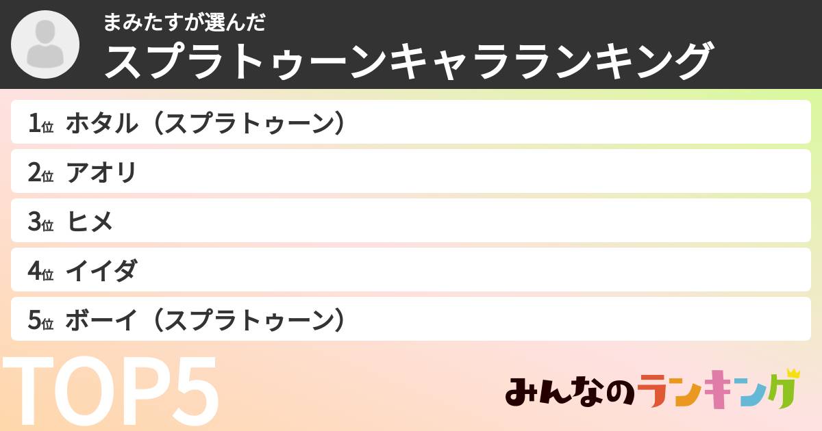 まみたすさんの「スプラトゥーンキャラランキング」