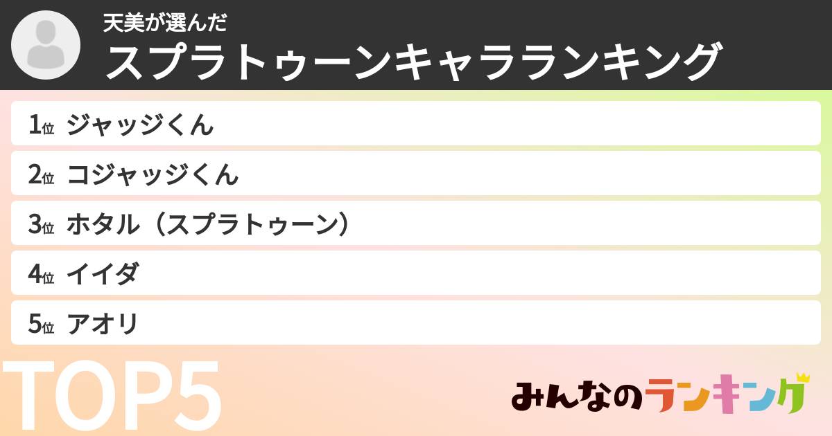 天美さんの「スプラトゥーンキャラランキング」
