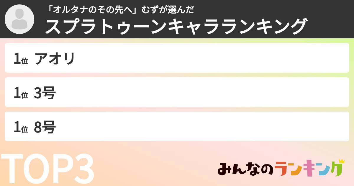 「オルタナのその先へ」むずさんの「スプラトゥーンキャラランキング」