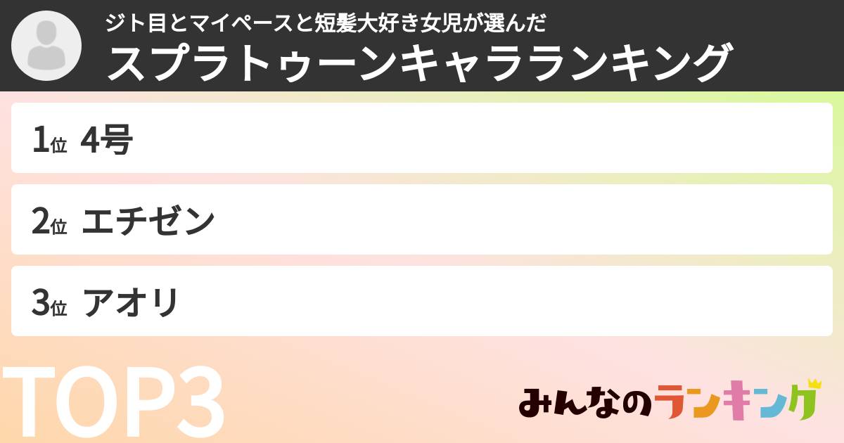 ジト目とマイペースと短髪大好き女児さんの「スプラトゥーンキャラランキング」