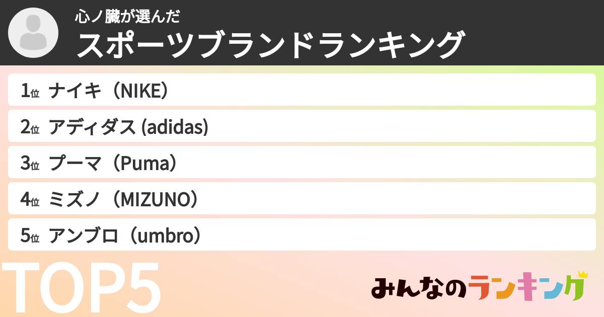 心ノ臓さんの「スポーツブランドランキング」