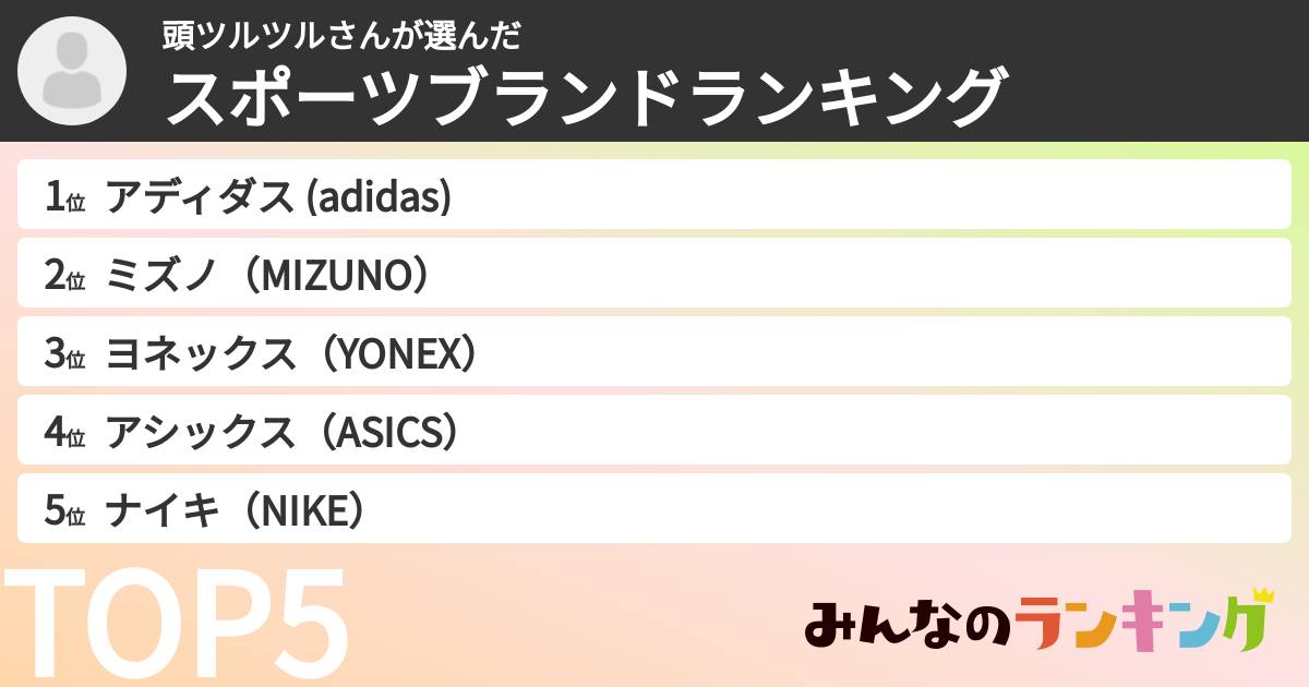 頭ツルツルさんさんの「スポーツブランドランキング」