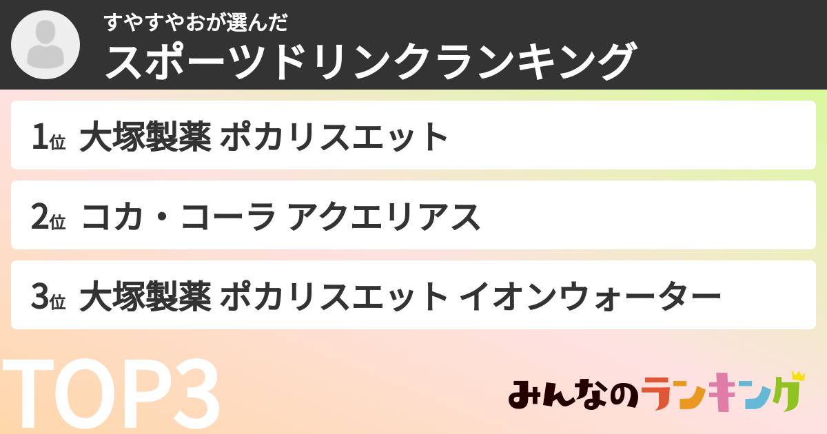 すやすやおさんの「スポーツドリンクランキング」