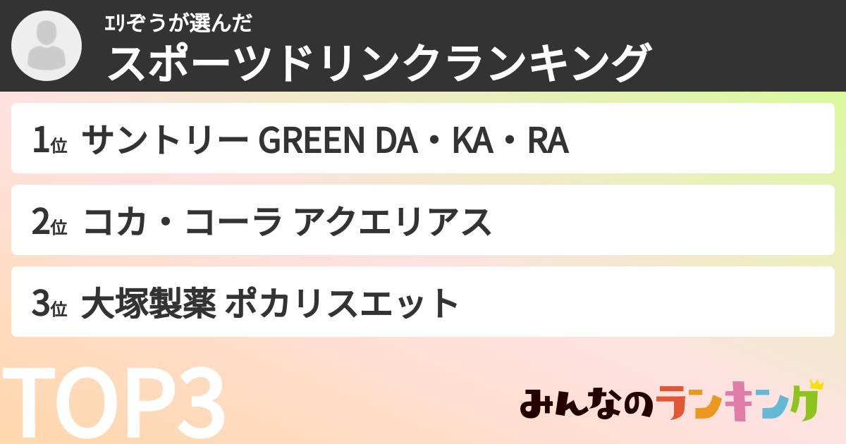 ｴﾘぞうさんの「スポーツドリンクランキング」