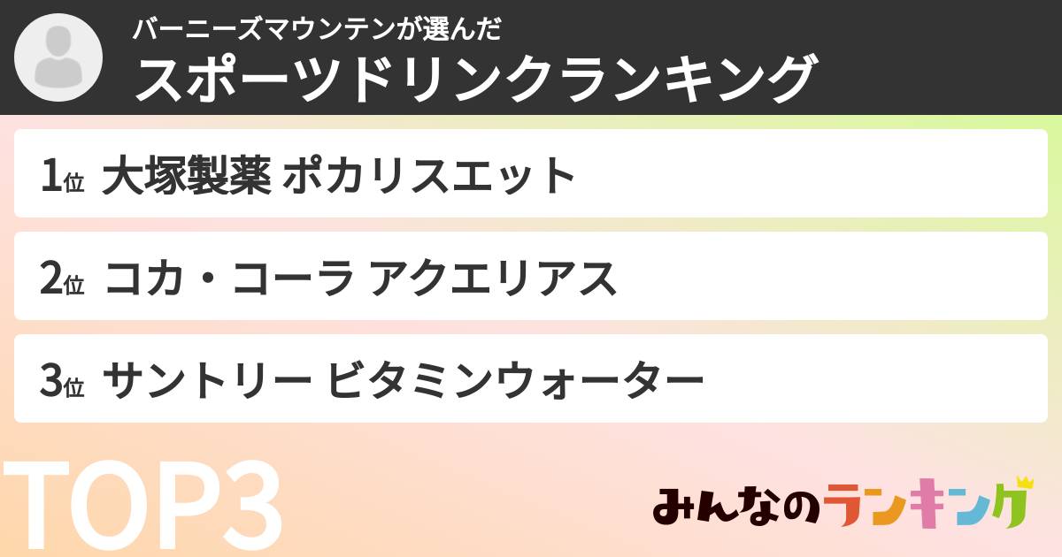 バーニーズマウンテンさんの「スポーツドリンクランキング」