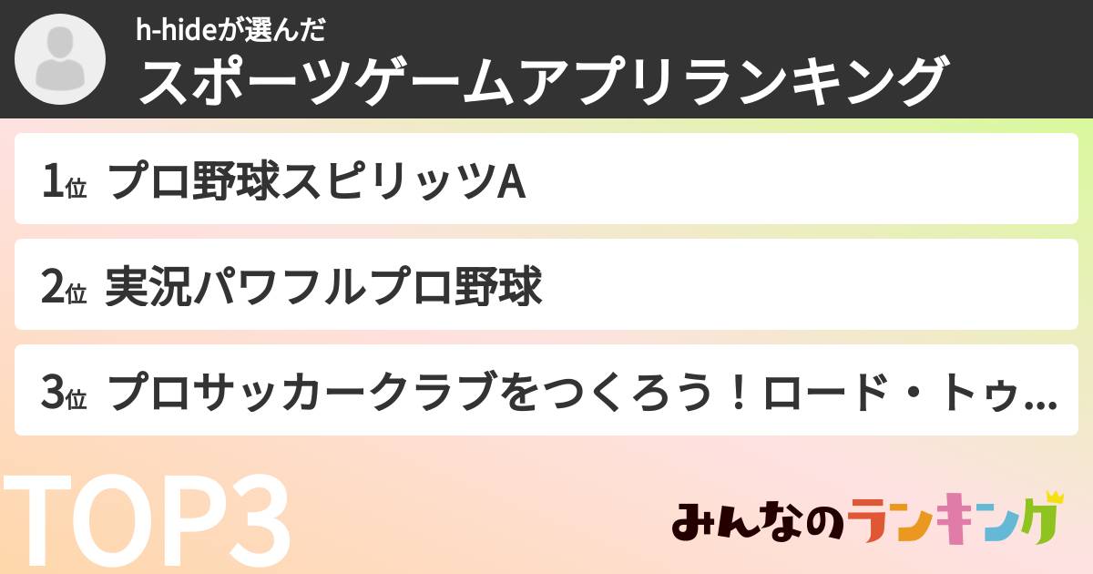 h-hideさんの「スポーツゲームアプリランキング」