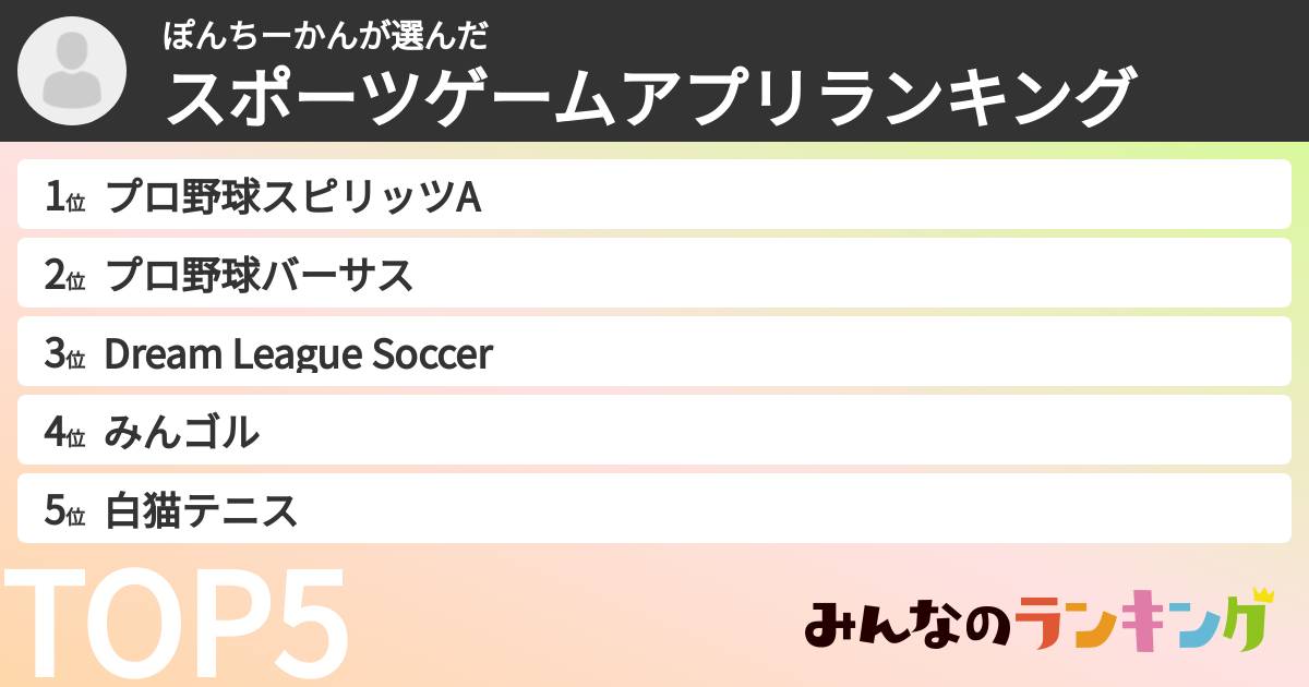 ぽんちーかんさんの「スポーツゲームアプリランキング」