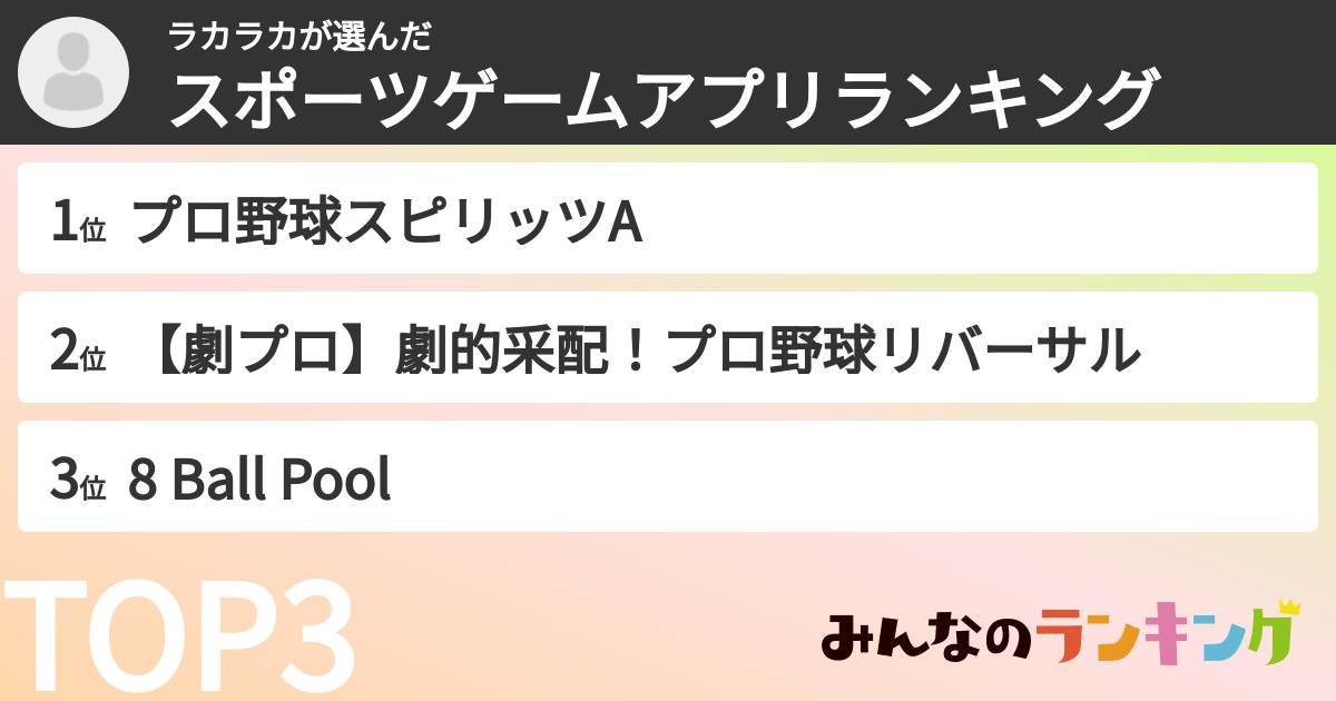 ラカラカさんの「スポーツゲームアプリランキング」