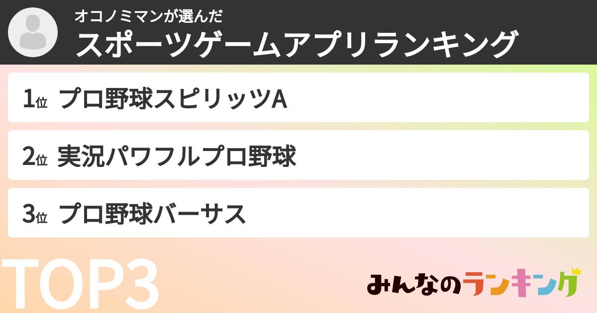 オコノミマンさんの「スポーツゲームアプリランキング」