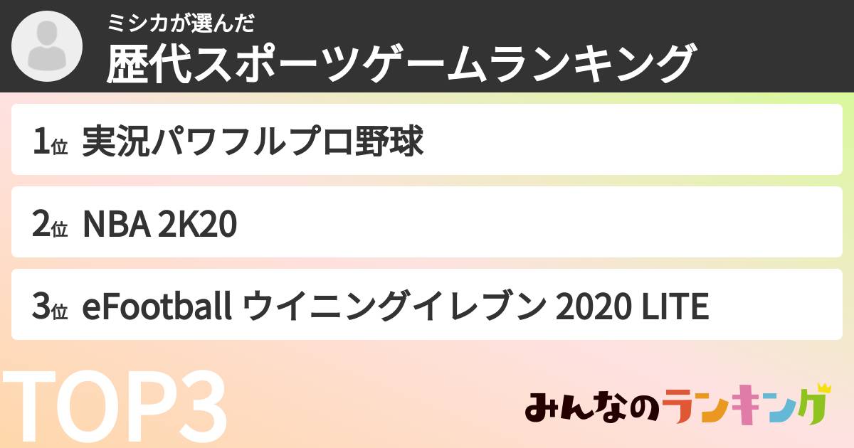 ミシカさんの「歴代スポーツゲームランキング」