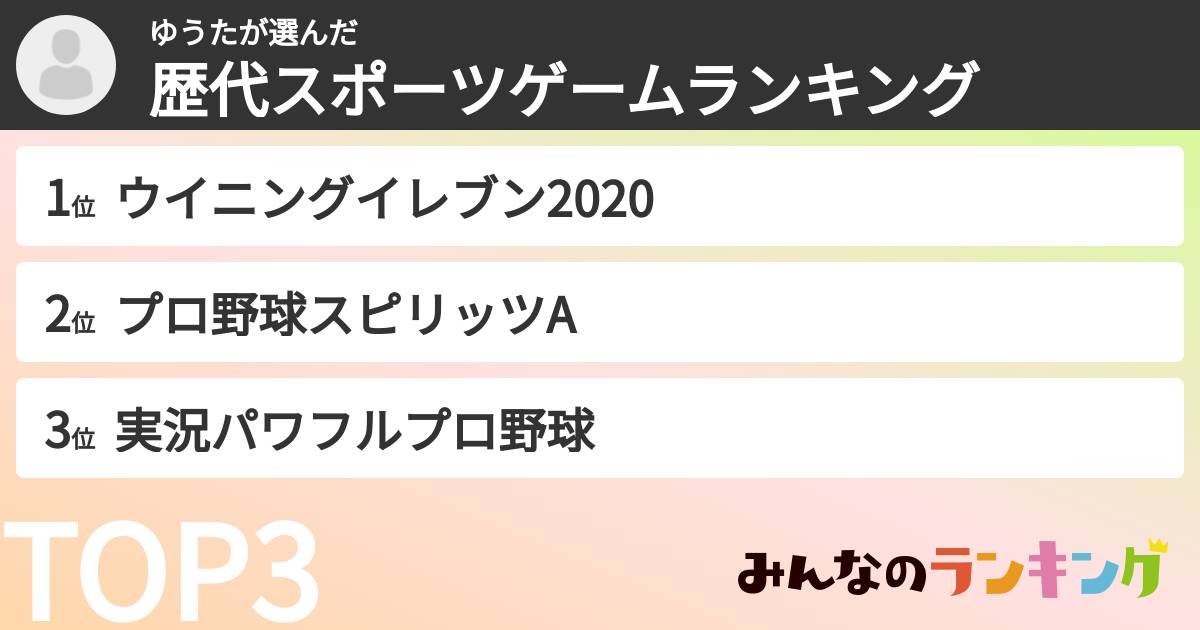 ゆうたさんの「歴代スポーツゲームランキング」