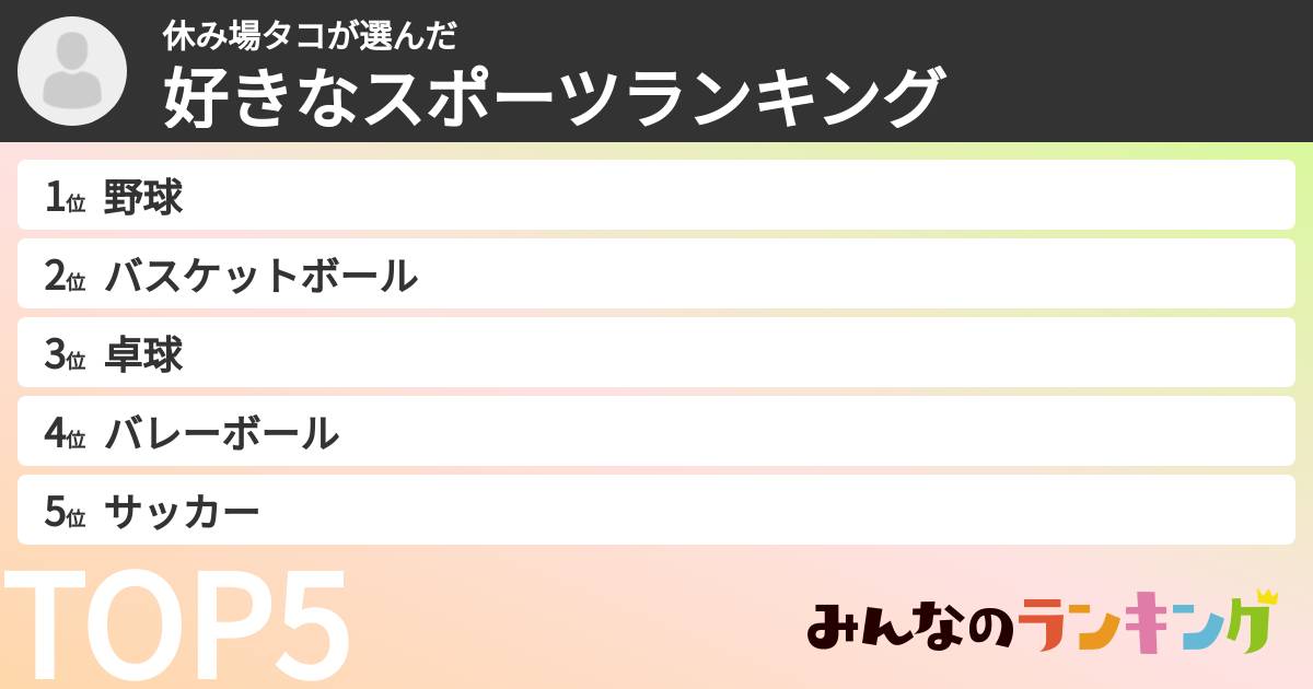 休み場タコさんの「好きなスポーツランキング」