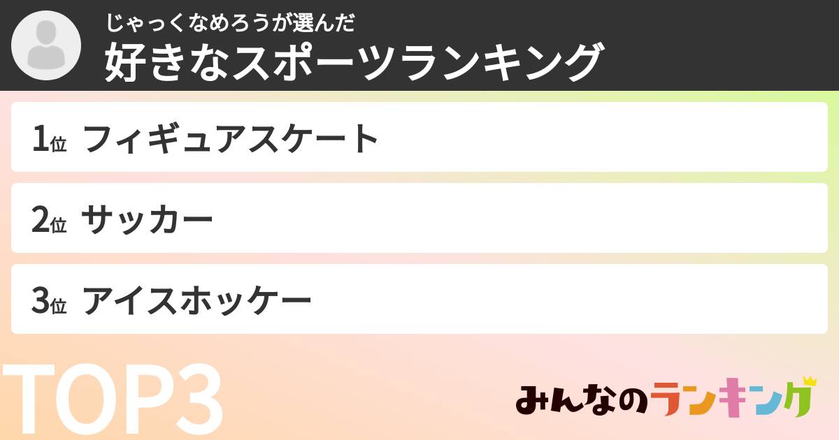 じゃっくなめろうさんの「好きなスポーツランキング」