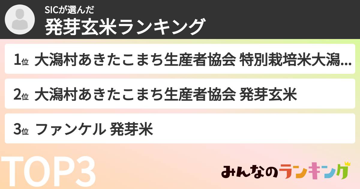 SICさんの「発芽玄米ランキング」