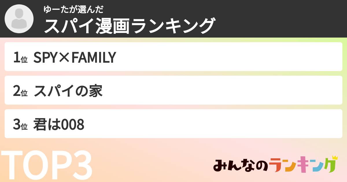 ゆーたさんの「スパイ漫画ランキング」