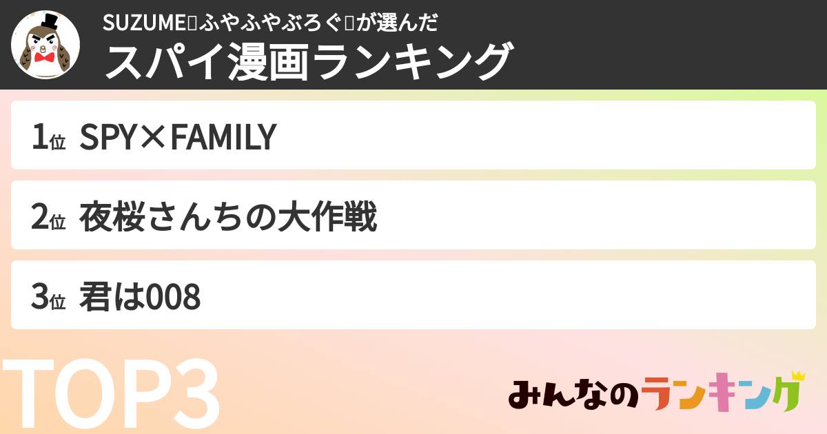SUZUME📕ふやふやぶろぐ📘さんの「スパイ漫画ランキング」