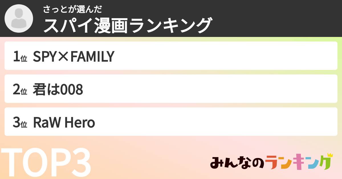 さっとさんの「スパイ漫画ランキング」