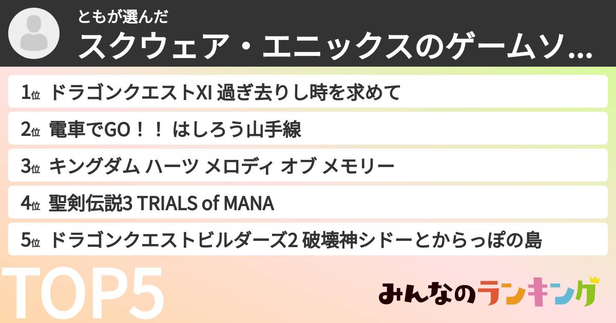 ともさんの「スクウェア・エニックスのゲームソフトランキング」