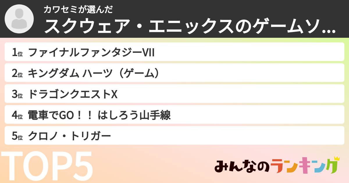 カワセミさんの「スクウェア・エニックスのゲームソフトランキング」