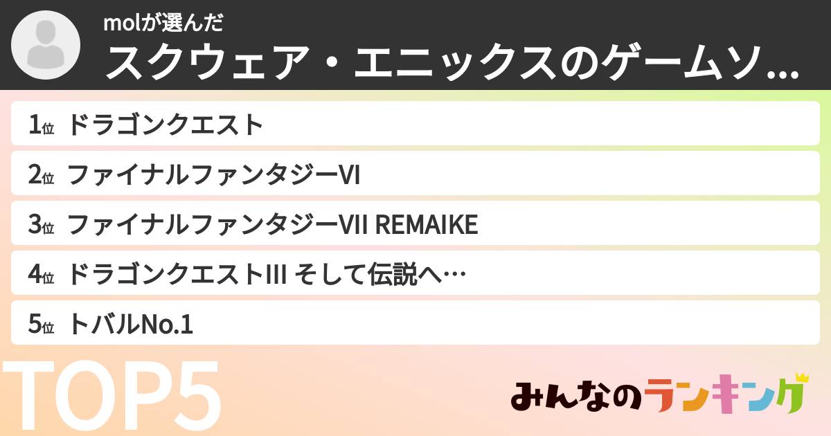 molさんの「スクウェア・エニックスのゲームソフトランキング」