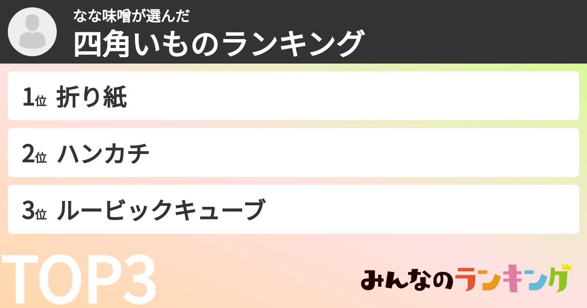 なな味噌さんの「四角いものランキング」