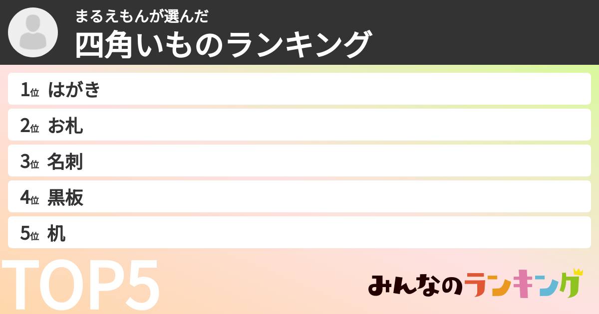 まるえもんさんの「四角いものランキング」