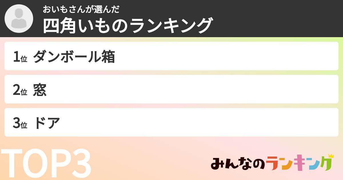 おいもさんさんの「四角いものランキング」