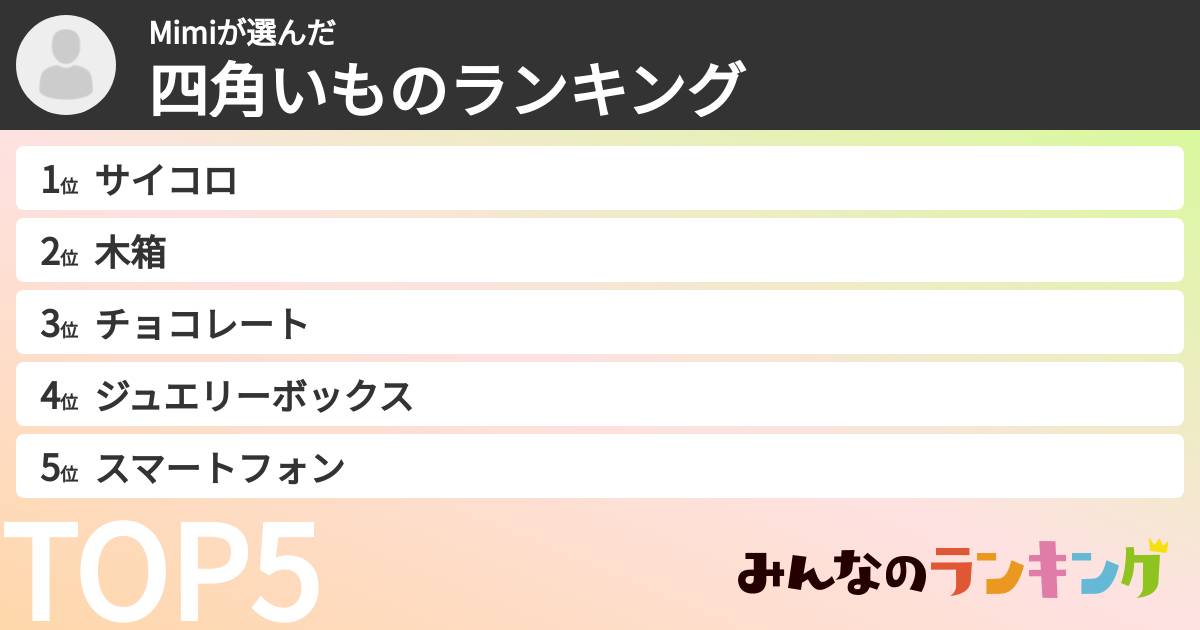 Mimiさんの「四角いものランキング」