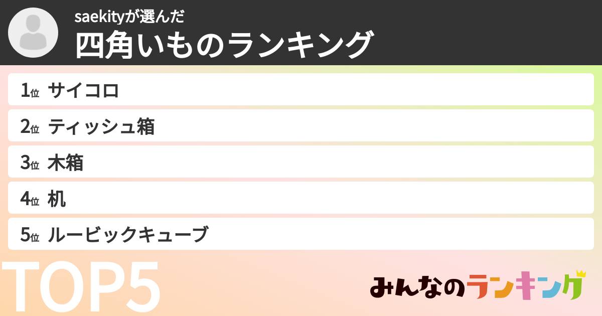 saekityさんの「四角いものランキング」